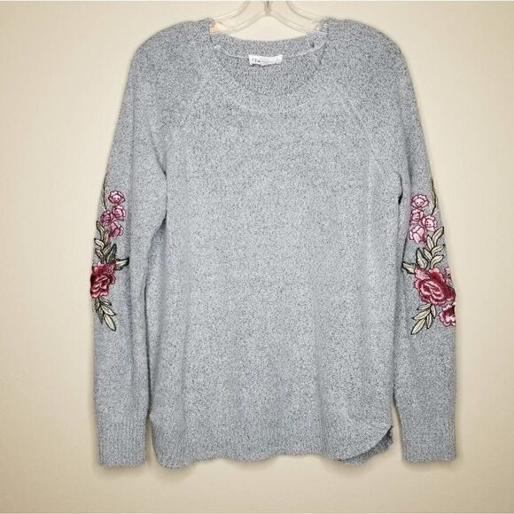 Cloud Chaser Embroidered Floral Sleeve Pullover Sweater Large - Picture 8 of 10